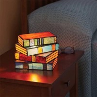 Stained Glass Stacked Books Lamp, Stacked Books Glass Lamp, Handcrafted Glass Nightstand Desk Book Lamps, Reading Nook Lighting Vintage Table Lamp Decorative Sale