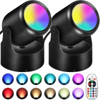 Urtom Rgbw Led Spot Lights Indoor 6W Uplighting Indoor With Remote 16 Color Changing Up Lights Indoor 120V Plant Spotlight Indoor Dimmable Uplights Indoor Floor Lights For Grow Parties, 2 Pack