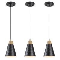 Dijiahua Black Kitchen Pendant Lighting Over Island 3 Pack Small Modern Farmhouse Chandeliers With Hammered Metal Cone Shade Min