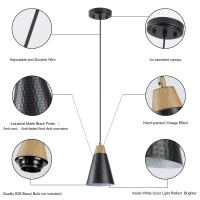 Dijiahua Black Kitchen Pendant Lighting Over Island 3 Pack Small Modern Farmhouse Chandeliers With Hammered Metal Cone Shade Min