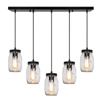 Jasopaco Glass Mason Jar Light Fixtures 5Light Adjustable Hanging Pendant Lighting Black Country Farmhouse Lights For Kitchen I