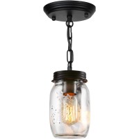 Jasopaco Glass Mason Jar Light Fixtures Single Pendant Ceiling Light 1Light Flush Mount Black Country Farmhouse Lights For Kitc