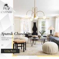 Catiner Gold Sputnik Chandelier 6 Lights Large Modern Chandelier L40 Mid Century Long Ceiling Pendant Light Fixtures For Dinin