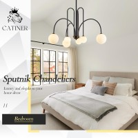 Catiner Modern Black Chandelier 6 Lights Sputnik Chandelier For Dining Room Large L40 Mid Century Ceiling Pendant Light Fixtu