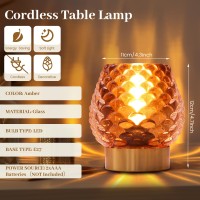 Cycodo Small Table Lamp With Timer Cordless Battery Operated Lamp With Led Bulb Glass Battery Powered Lamp For Bedroombathroom