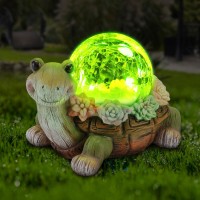 Vasesun Solar Turtle Garden Statue Lights For Outdoor Decor With Cracked Glass Led Figurine Lighting Resin Succulent Tortoise De