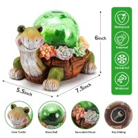 Vasesun Solar Turtle Garden Statue Lights For Outdoor Decor With Cracked Glass Led Figurine Lighting Resin Succulent Tortoise De