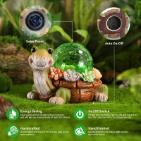 Vasesun Solar Turtle Garden Statue Lights For Outdoor Decor With Cracked Glass Led Figurine Lighting Resin Succulent Tortoise De