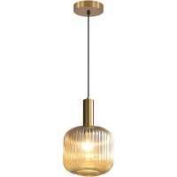 Modern Hanging Lights Large Amber Glass Globe Pendant Light Fixture Brushed Brass Gold Kitchen Island Pendant Lighting Farmhouse Single 1-Light Spherical Ceiling Hanging Pendant (Color:A-Amber)