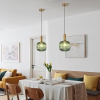 Modern Hanging Lights Large Amber Glass Globe Pendant Light Fixture Brushed Brass Gold Kitchen Island Pendant Lighting Farmhouse Single 1-Light Spherical Ceiling Hanging Pendant (Color:A-Green)