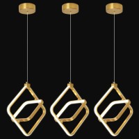 Bnhhlz Modern Led Chandelier Gold Rectangular Pendant Light Fixtures 4000K 20W Dimmable Height Adjustable Pendant Lighting For D