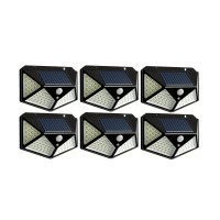 Live2Garden 6 Pack Black 100 Led Smart Solar Motion Sensor Outdoor Light With 3 Modes And 270 Lighting Angle Ip65 Waterproof Solar Wall Lights For Garage, Fence, Deck, Patio, Yard, Gardens