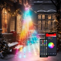 Lphianx Waterfall Lights, 245 Leds 5M Height, Diy Mode, 24 Sence, Color Changing Sync Musical App & Remote Control Waterfall Christmas Lights Outdoor For Decorations