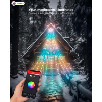 Lphianx Waterfall Lights, 245 Leds 5M Height, Diy Mode, 24 Sence, Color Changing Sync Musical App & Remote Control Waterfall Christmas Lights Outdoor For Decorations