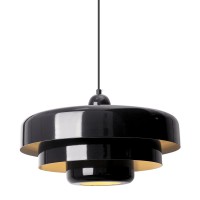 Qepeety Black Pendant Light Mid Century Modern Pendant Lamp 3Layer Shade Design 138Inch Dome Black Finish Flush Mount Li