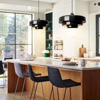 Qepeety Black Pendant Light Mid Century Modern Pendant Lamp 3Layer Shade Design 138Inch Dome Black Finish Flush Mount Li