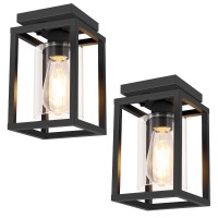 Baocuz 2 Pack Semi Flush Mount Ceiling Light Fixture Black Metal Frame Porch Ceiling Light Fixture With Clear Glass Shade And E