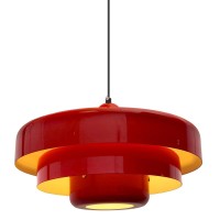 Qepeety Red Pendant Light Industrial Metal Pendant Light Fixtures 3Layer Shade Design 138Inch Dome Red Finish Kitchen Li