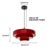 Qepeety Red Pendant Light Industrial Metal Pendant Light Fixtures 3Layer Shade Design 138Inch Dome Red Finish Kitchen Li