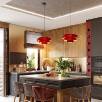 Qepeety Red Pendant Light Industrial Metal Pendant Light Fixtures 3Layer Shade Design 138Inch Dome Red Finish Kitchen Li