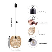 3X Boho Vintage Battery Operated Pendant Light With Remote Control Led Bulb Chandelier For Gazebo Hanging Lamp Rattan Shade Lantern Powered By 4*Aa Batteries For Bedroom Porch Patio Backyard Decor