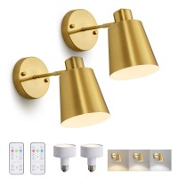 Vitnucrol 2 Pack Gold Magnetic Wireless Battery Operated Wall Sconces Dimmable Battery Powered Wall Decor Set Of 2 Cordless In