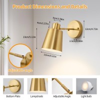 Vitnucrol 2 Pack Gold Magnetic Wireless Battery Operated Wall Sconces Dimmable Battery Powered Wall Decor Set Of 2 Cordless In