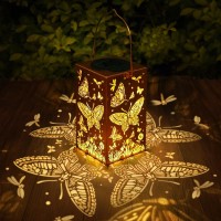 Solar Lanterns Outdoor Hanging Solar Lights Butterfly Decor Metal Lantern Waterproof Led Decorative Garden Light For Patio Front