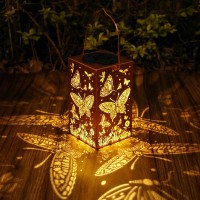 Solar Lanterns Outdoor Hanging Solar Lights Butterfly Decor Metal Lantern Waterproof Led Decorative Garden Light For Patio Front