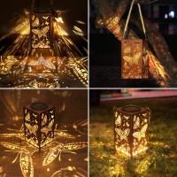 Solar Lanterns Outdoor Hanging Solar Lights Butterfly Decor Metal Lantern Waterproof Led Decorative Garden Light For Patio Front