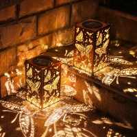 Solar Lanterns Outdoor Hanging Lantern Lights Decoration Waterproof Led Lamp 2 Pack Butterfly Hollowedout Lantern Decoration F