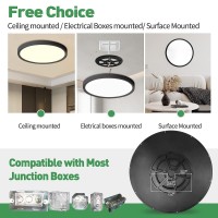 20 Inch Large Led Flush Mount Ceiling Light 40W 4350Lm 3000K4000K6000K Cct Selectable Black Round Flat Panel Light Low Prof