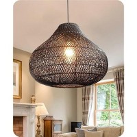 Karjear Black Rattan Chandelier 165 Inch Large Wicker Pendant Lights Fixture Handwoven Basket Hanging Light For Dining Room K