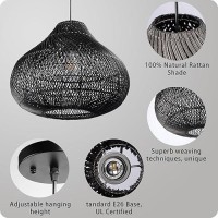 Karjear Black Rattan Chandelier 165 Inch Large Wicker Pendant Lights Fixture Handwoven Basket Hanging Light For Dining Room K