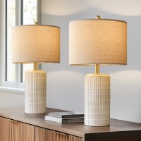 Portres 2375 Modern Ceramic Table Lamp Set Of 2 For Bedroom Living Room Desk Decor Bedside Lamps For Study Room Office Dorm N