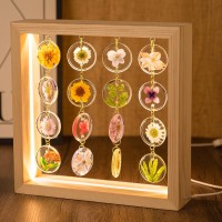 Smuk Handmade Dried Flower Led Desk Lamp 3 Way Dimmable Cute Pressed Flower Bedside Lamp With Wooden Frame For Desk Table Bed