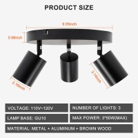 Ketom Ceiling Spot Lights Indoor 3 Lights Led Flush Mount Ceiling Light Fixture Gu10 Head With Dark Walnut Wood Canopy Modern R