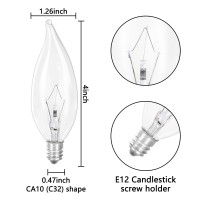 Haraqi 12 Pack 40W 120V Candelabra Base B10 Ctc Candelabra Flame Tip Clear Ca10 Decorative Dimmable Light Bulbs, Transparent Candle Light Bulbs For Chandeliers, Ceiling Fan Lights And Fireplace