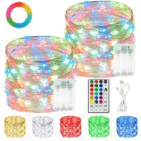 2 Pack Each 20Ft 60Led Fairy Lights Battery Operated, Rgb Color Changing String Lights, Indoor & Outdoor Battery Twinkle Lights With Timer And Remote For Bedroom Wedding Birthday Party Decorations