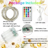 2 Pack Each 20Ft 60Led Fairy Lights Battery Operated, Rgb Color Changing String Lights, Indoor & Outdoor Battery Twinkle Lights With Timer And Remote For Bedroom Wedding Birthday Party Decorations