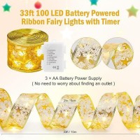 Christmas Tree Ribbon String Lights 33Ft 100 Led Battery Powered Fairy Lights With Timer And 8 Lighting Modes Christmas Ribbo