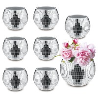 8 Pcs Silver Disco Ball Vase Glass Disco Ball Planter Candle Holder Vase Bulk Mirror Disco Ball Flower Vase For Wedding Centerpi