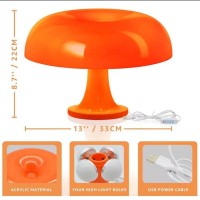 Mushroom Led Table Lamp With Usb Cable Night Lamp Bedside Lamp 3000K-6000K Modern Lighting Desk Lamp Decoration Lamp For Bedroom Living Room, Orange