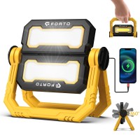 Forto Rechargeable Work Light 3000Lm 2 Cob Portable Flood Light Cordless Led Work Light With 4 Modes Foldable 5200Mah Led Job Si