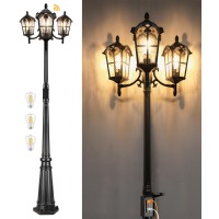 Black Roman Dusk To Dawn Outdoor Lamp Post With Gfci Outlet Triple Head Aluminum Street Light Post For Outside Waterproof Pole