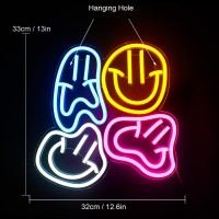 Wedxixi Smile Faces Neon Sign Led Distorted Happy Faces Neon Light Signs For Wall Decor Usb Light Up Signs For Kids Bedroom Aest