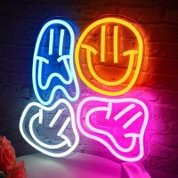 Wedxixi Smile Faces Neon Sign Led Distorted Happy Faces Neon Light Signs For Wall Decor Usb Light Up Signs For Kids Bedroom Aest