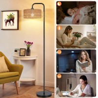 Partphoner Farmhouse Floor Lamp 68Tall Lamp For Living Room With Remote 3 Color Temperatures Boho Standing Lamp With Rattan S