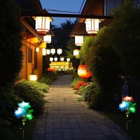 Fortunal Solar Garden Lights Fake Dahlia Fall Chrysanthemum Flower Lights Colorful Changing Lighting Mode Powered By Monocrystalline Solar Panel For Yard Patio Outdoor Garden D