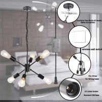 Plug In Chandelier,6-Light Hanging Lights With Plug In Cord 16.4Ft & Wireless Wall Switch, Black Mini Plug In Pendant Light, Modern Sputnik Chandeliers For Dining Room Living Room Bedroom